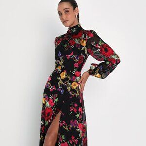 Lulus Graceful Arrival Black Floral Burnout Backless Maxi Dress - Size S